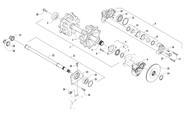 Parts Diagram for Arctic Cat 2017 BEARCAT 7000 XT GROOMER SPECIAL SNOWMOBILE DRIVE TRAIN SHAFTS AND BRAKE ASSEMBLIES