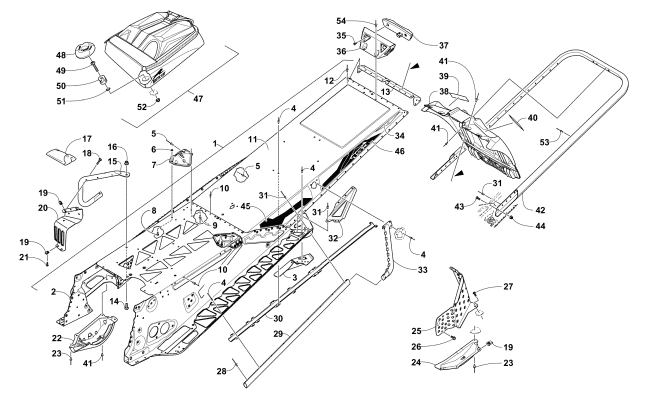 Parts Diagram for Arctic Cat 2017 M 8000 HARD CORE MOUNTAIN CAT 153 SNOWMOBILE TUNNEL, REAR BUMPER, AND SNOWFLAP ASSEMBLY