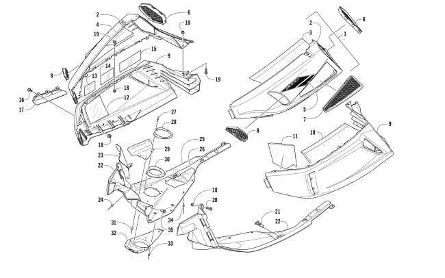 Parts Diagram for Arctic Cat 2017 BEARCAT 2000 XT SNOWMOBILE SKID PLATE AND SIDE PANEL ASSEMBLY