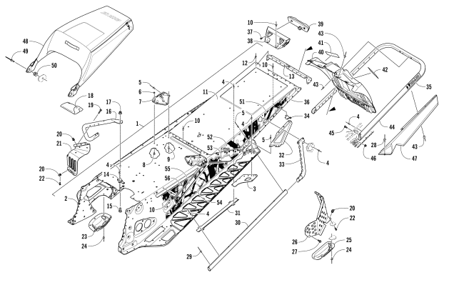 Parts Diagram for Arctic Cat 2017 ZR 8000 LTD ES 129 SNOWMOBILE TUNNEL, REAR BUMPER, AND SNOWFLAP ASSEMBLY
