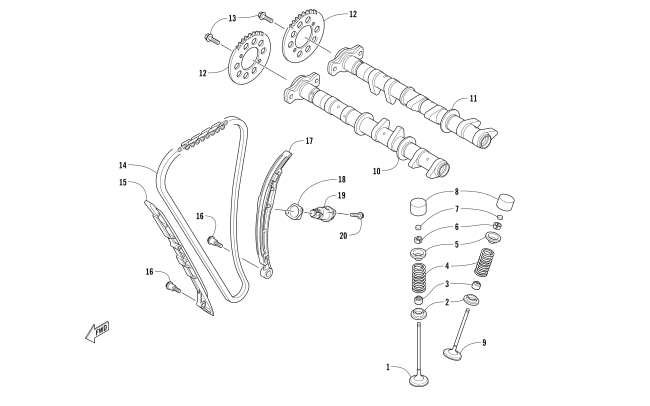 Parts Diagram for Arctic Cat 2018 XF 9000 HIGH COUNTRY LTD 141 SNOWMOBILE CAMSHAFT, CHAIN, AND VALVE ASSEMBLY