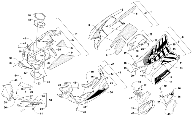 Parts Diagram for Arctic Cat 2017 XF 8000 HIGH COUNTRY 141 SNOWMOBILE SKID PLATE AND SIDE PANEL ASSEMBLY