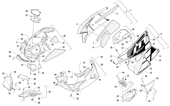 Parts Diagram for Arctic Cat 2017 M 8000 SNO PRO ES 153 SNOWMOBILE SKID PLATE AND SIDE PANEL ASSEMBLY