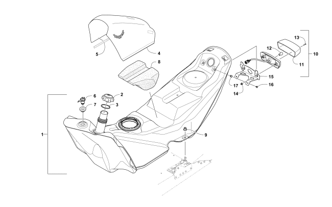Parts Diagram for Arctic Cat 2017 ZR 6000 R SX SNOWMOBILE GAS TANK AND TAILLIGHT ASSEMBLY