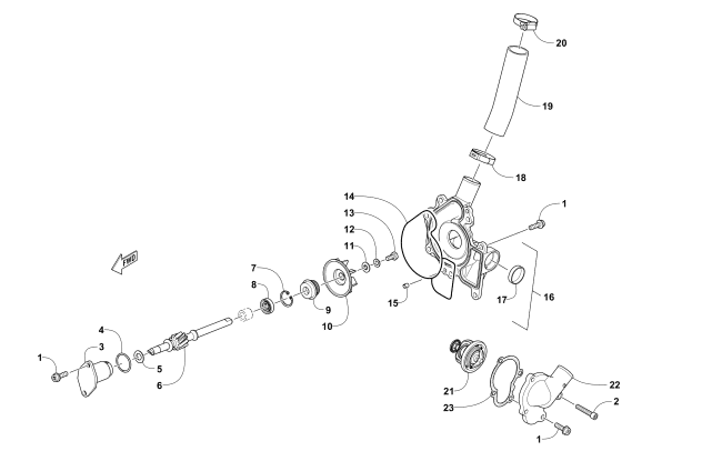 Parts Diagram for Arctic Cat 2018 ZR 8000 RR ES 129 SNOWMOBILE WATER PUMP AND THERMOSTAT