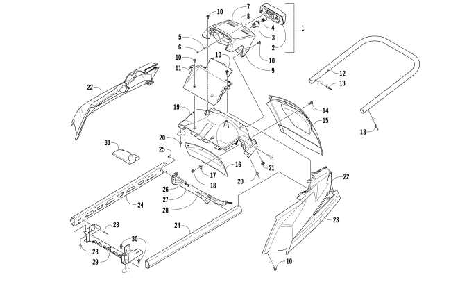 Parts Diagram for Arctic Cat 2018 LYNX 2000 LT SNOWMOBILE REAR BUMPER, RACK RAIL, SNOWFLAP, AND TAILLIGHT ASSEMBLY