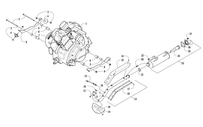Parts Diagram for Arctic Cat 2016 HDX 700 XT ATV ENGINE AND EXHAUST (SER. #  302247 AND ABOVE)