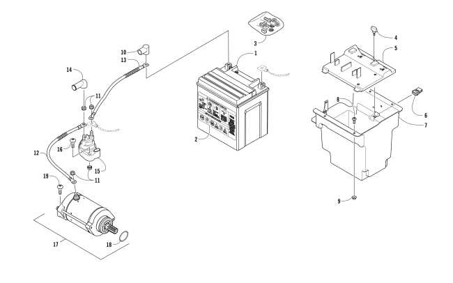 Parts Diagram for Arctic Cat 2016 HDX 700 XT ATV BATTERY AND STARTER MOTOR ASSEMBLY (SER. #  302247 AND ABOVE)