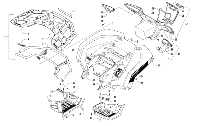 Parts Diagram for Arctic Cat 2017 ALTERRA TRV 1000 XT EPS ATV REAR RACK, BODY PANEL, FOOTWELL, AND TAILLIGHT ASSEMBLIES
