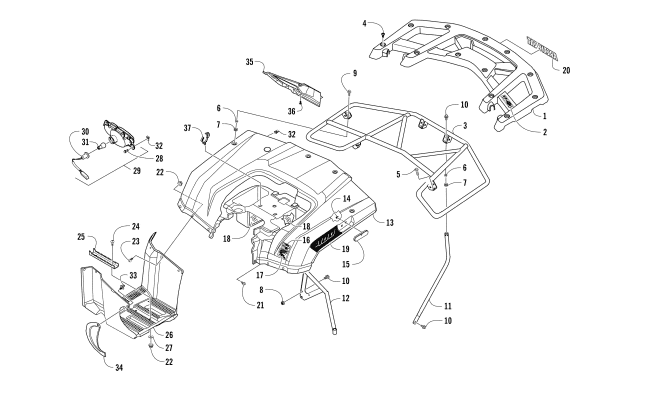 Parts Diagram for Arctic Cat 2017 ALTERRA 400 ATV REAR BODY, RACK, AND TAILLIGHT ASSEMBLY