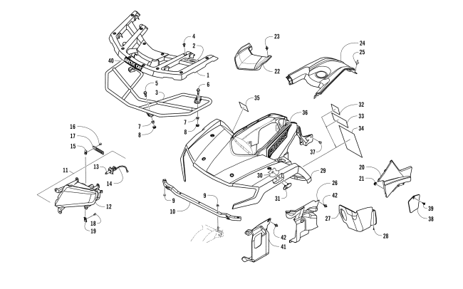 Parts Diagram for Arctic Cat 2017 ALTERRA 500 ATV FRONT BODY, RACK, AND HEADLIGHT ASSEMBLY