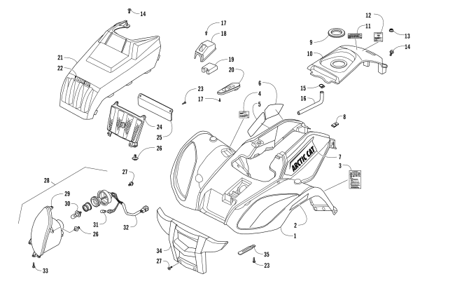 Parts Diagram for Arctic Cat 2017 150 UTILITY ATV FRONT BODY PANEL AND HEADLIGHT ASSEMBLIES