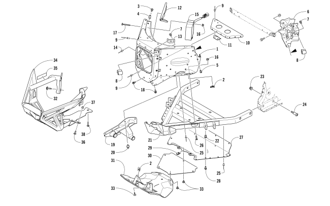 Parts Diagram for Arctic Cat 2017 ZR 6000 RS LTD ES 129 SNOWMOBILE FRONT BUMPER AND FRAME ASSEMBLY