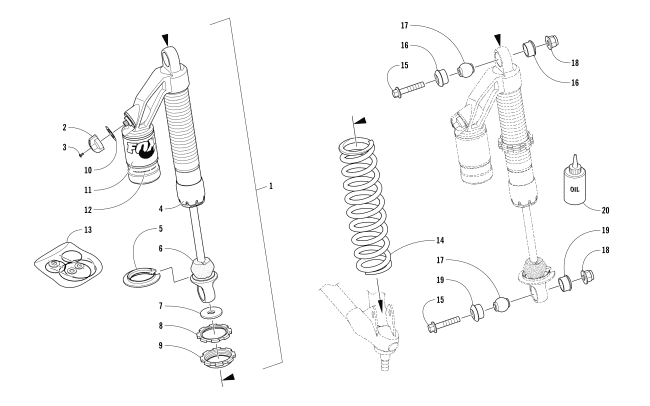 Parts Diagram for Arctic Cat 2018 XF 8000 HIGH COUNTRY LTD ES 153 SNOWMOBILE FRONT SUSPENSION SHOCK ABSORBER ASSEMBLY