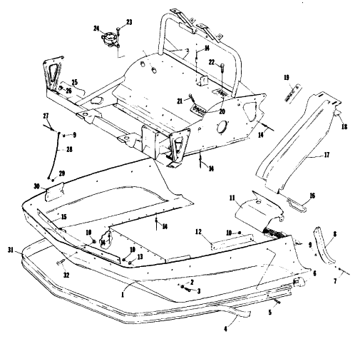 Parts Diagram for Arctic Cat 1977 CHEETAH SNOWMOBILE BELLY PAN AND FRONT FRAME