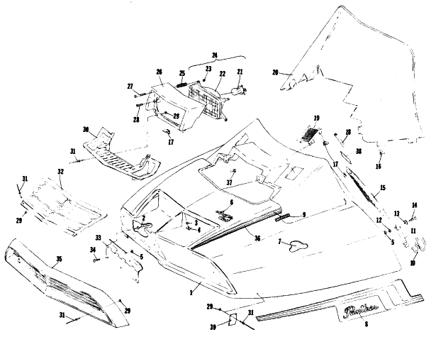 Parts Diagram for Arctic Cat 1977 PANTHER 5000 SNOWMOBILE HOOD