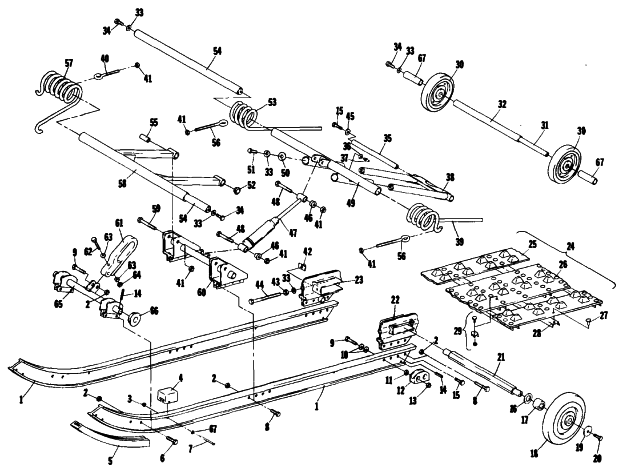 Parts Diagram for Arctic Cat 1977 PANTERA F/C SNOWMOBILE UNDERCARRIAGE AND TRACK