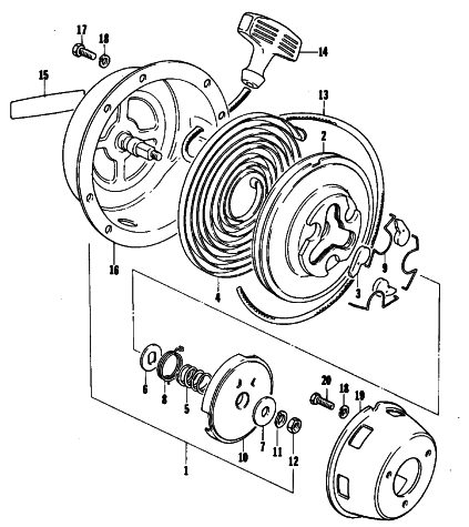 Parts Diagram for Arctic Cat 1977 CROSS COUNTRY CAT SNOWMOBILE RECOIL STARTER