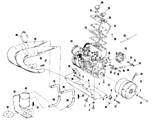 Parts Diagram for Arctic Cat 1977 CROSS COUNTRY CAT SNOWMOBILE ENGINE AND RELATED PARTS
