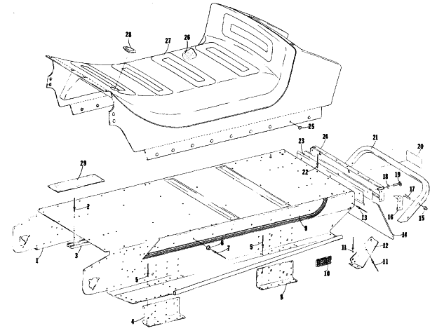 Parts Diagram for Arctic Cat 1977 CROSS COUNTRY CAT SNOWMOBILE BODY AND SEAT