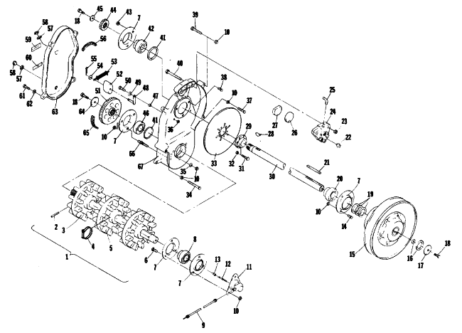 Parts Diagram for Arctic Cat 1977 CROSS COUNTRY CAT SNOWMOBILE DRIVE TRAIN