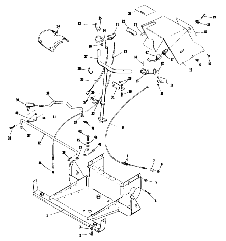 Parts Diagram for Arctic Cat 1977 KITTY CAT SNOWMOBILE STEERING, FRONT FRAME, AND CONSOLE
