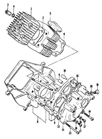 Parts Diagram for Arctic Cat 1977 KITTY CAT SNOWMOBILE CRANKCASE AND CYLINDER