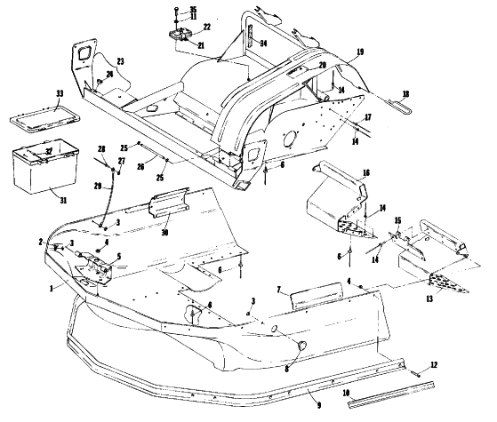 Parts Diagram for Arctic Cat 1978 JAG 3000 SNOWMOBILE BELLY PAN AND FRONT FRAME