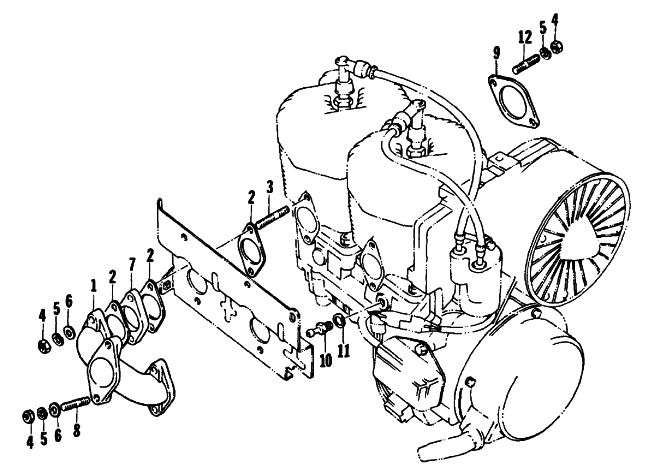 Parts Diagram for Arctic Cat 1977 PANTHER 4000 SNOWMOBILE INTAKE MANIFOLD