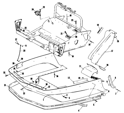 Parts Diagram for Arctic Cat 1978 CHEETAH SNOWMOBILE BELLY PAN AND FRONT FRAME