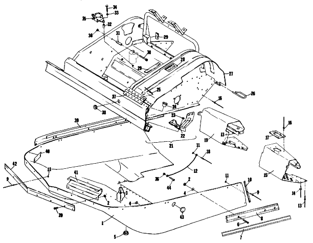Parts Diagram for Arctic Cat 1978 PANTERA F/C SNOWMOBILE BELLY PAN AND FRONT FRAME