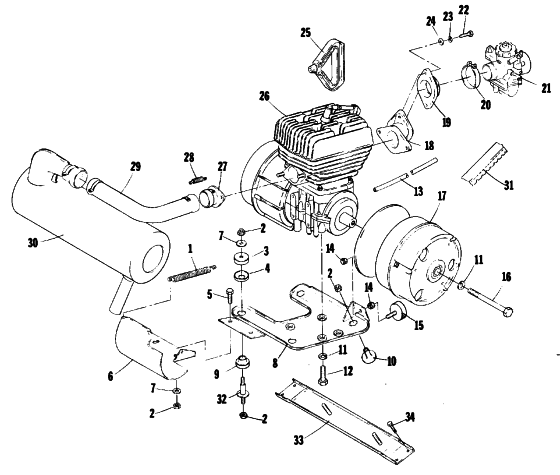Parts Diagram for Arctic Cat 1979 LYNX SINGLE SNOWMOBILE ENGINE AND RELATED PARTS