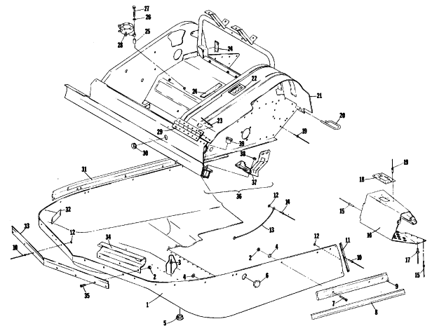Parts Diagram for Arctic Cat 1979 PANTERA SNOWMOBILE BELLY PAN AND FRONT FRAME