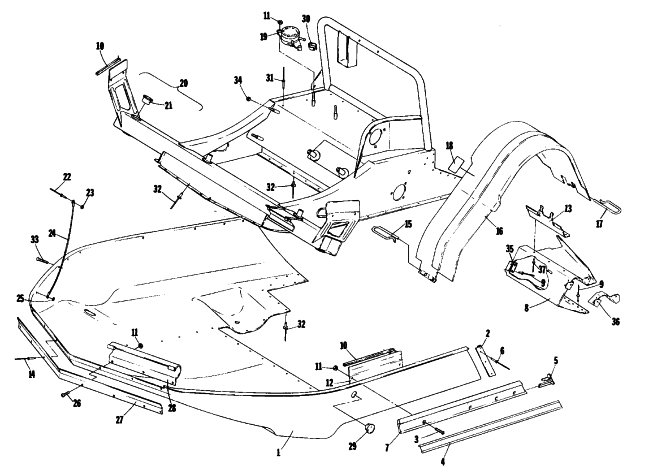 Parts Diagram for Arctic Cat 1979 EL TIGRE L/C SNOWMOBILE BELLY PAN AND FRONT FRAME