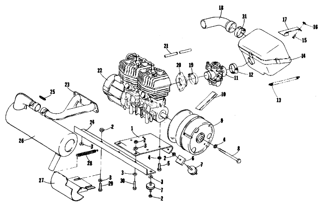 Parts Diagram for Arctic Cat 1979 JAG 2000 F/A SNOWMOBILE ENGINE AND RELATED PARTS