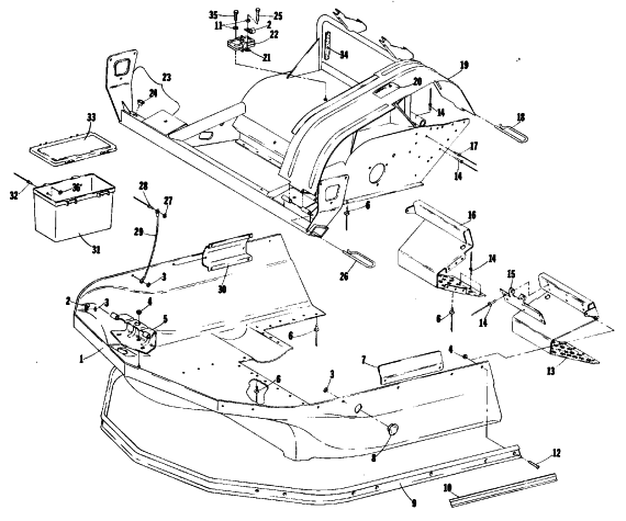 Parts Diagram for Arctic Cat 1979 JAG 3000 F/A SNOWMOBILE BELLY PAN AND FRONT FRAME
