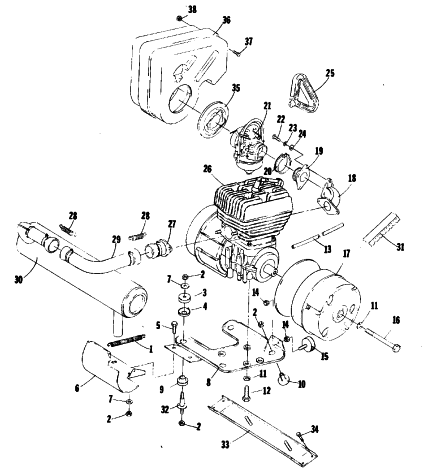 Parts Diagram for Arctic Cat 1980 LYNX SINGLE SNOWMOBILE ENGINE AND RELATED PARTS