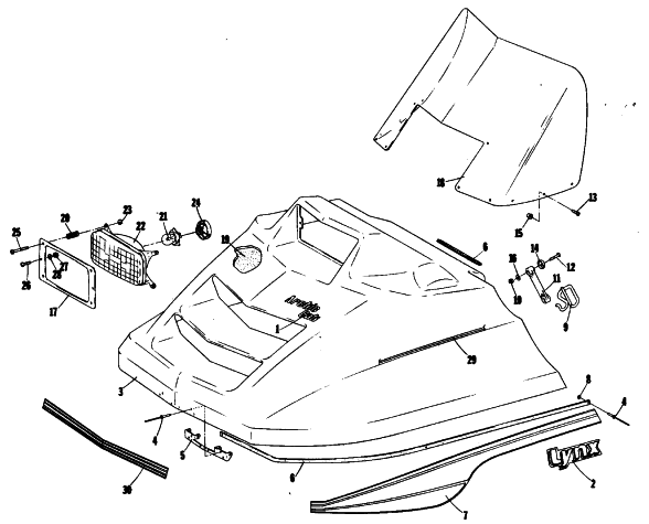 Parts Diagram for Arctic Cat 1980 LYNX TWIN SNOWMOBILE HOOD