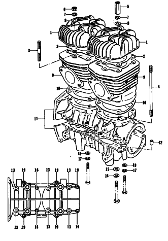 Parts Diagram for Arctic Cat 1980 JAG 3000 F/C SNOWMOBILE CRANKCASE AND CYLINDER