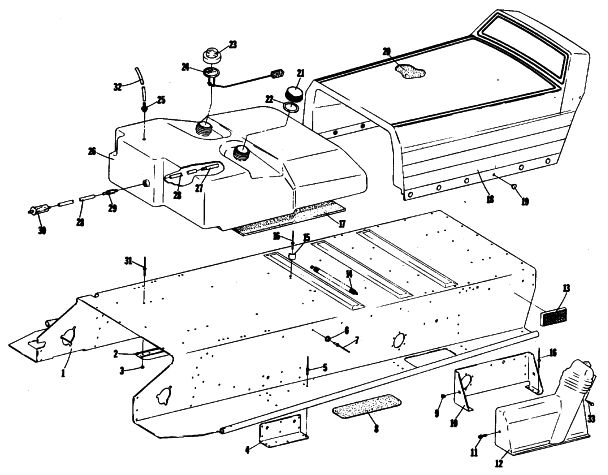 Parts Diagram for Arctic Cat 1980 TRAIL CAT 4000 SNOWMOBILE TUNNEL, GAS TANK AND SEAT