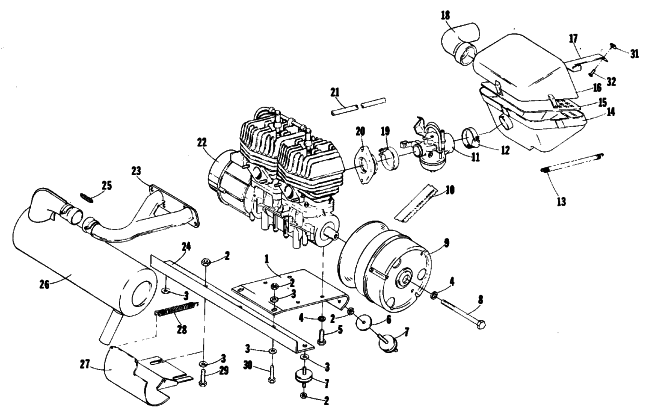 Parts Diagram for Arctic Cat 1980 JAG 3000 F/A SNOWMOBILE ENGINE AND RELATED PARTS