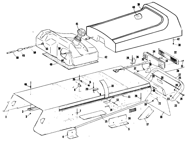Parts Diagram for Arctic Cat 1980 JAG 3000 F/A SNOWMOBILE BODY, GAS TANK, TAILLIGHT & SEAT