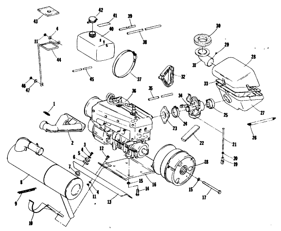 Parts Diagram for Arctic Cat 1980 PANTHER SNOWMOBILE ENGINE AND RELATED PARTS