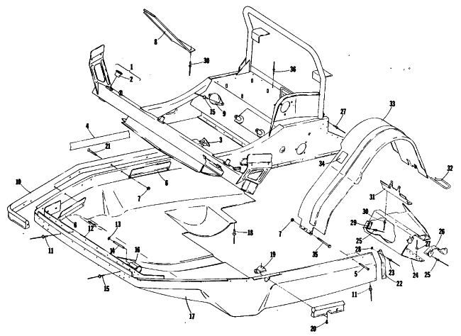 Parts Diagram for Arctic Cat 1980 PANTHER SNOWMOBILE BELLY PAN AND FRONT FRAME