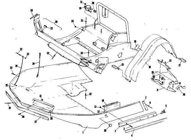 Parts Diagram for Arctic Cat 1980 EL TIGRE L/C SNOWMOBILE BELLY PAN AND FRONT FRAME