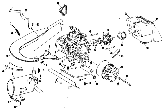 Parts Diagram for Arctic Cat 1980 EL TIGRE L/C SNOWMOBILE ENGINE AND RELATED PARTS