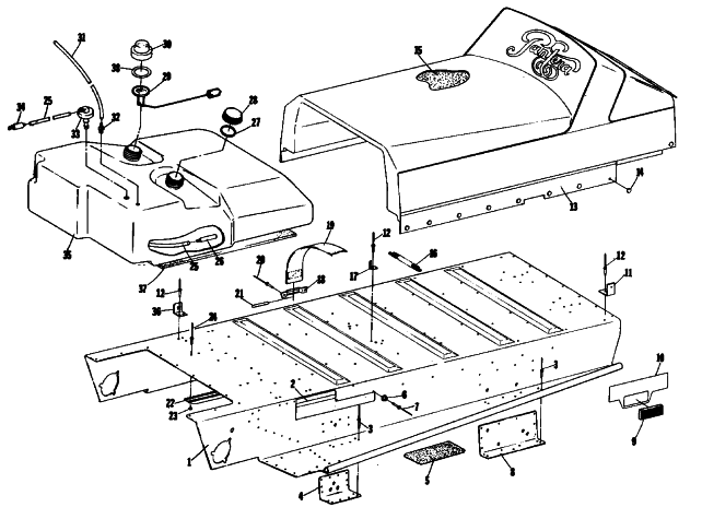 Parts Diagram for Arctic Cat 1981 PANTERA ES SNOWMOBILE BODY, GAS TANK AND SEAT