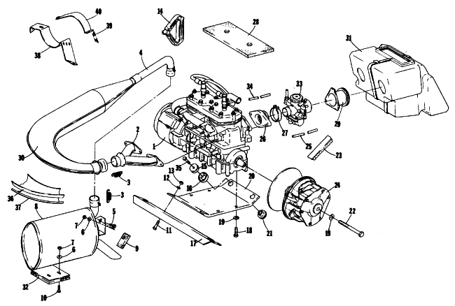 Parts Diagram for Arctic Cat 1981 EL TIGRE L/C SNOWMOBILE ENGINE AND RELATED PARTS