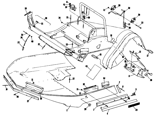 Parts Diagram for Arctic Cat 1981 EL TIGRE L/C SNOWMOBILE BELLY PAN AND FRONT FRAME