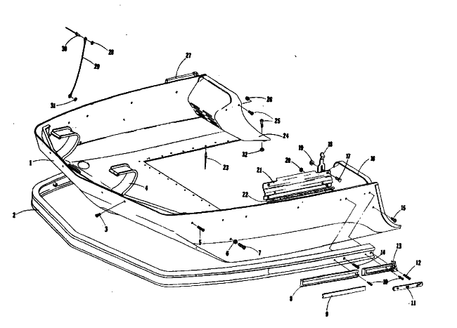 Parts Diagram for Arctic Cat 1975 PANTERA 440 SNOWMOBILE BELLY PAN AND FRONT BUMPER